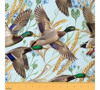 Jejeloiu Cute Mallard Duck Fabric by The Yard 1 Yard 3D Wild Duck Hunting Waterproof Hunting and Fishing Fall Lodge Cabin Farmhouse Upholstery Fabric for Chairs Botanic Blue Fabric