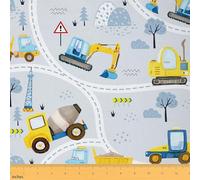 jejeloiu Excavator Fabric by The Yard Construction Vehicles Upholstery Fabric for Sewing Crafting Equipment Trucks Waterproof Indoor Outdoor Decor for Home DIY Projects 1 Yard