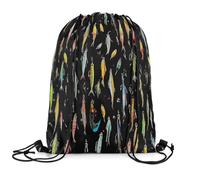 jejeloiu Fishing Bait Hook Drawstring Backpack 13x15.7inch Fish and Hunt Gym String Bag Rustic, Black Yellow Red, 13x15.7inch, Daypack Backpacks