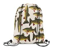 jejeloiu Fishing Bait Hook Drawstring Backpack 13x15.7inch Fish and Hunt Gym String Bag Rustic, Green White Black, 13x15.7inch, Daypack Backpacks