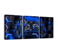 jejeloiu Gamer Canvas Wall Art Blue and Black Picture Wall Decor for Home Decor Bathroom Teens Game Controller Office Decorations Artwork Posters 12" x 16" 3 Piece Gaming Gifts Painting