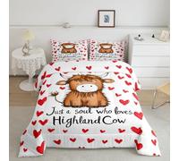 jejeloiu Highland Cow Comforter Set All Season Highland Cattle Bedding Set with 1 Pillow Cases Animal Microfiber Kids Twin Bedclothes Bedroom Decor Duvet Quilt Breathable Soft Lightweight