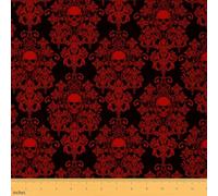 jejeloiu Jacquard Damask Fabric by The Yard Luxury Royal Red Jacquard Upholstery Fabric for Chairs 2 Yard Boho Style Black Red for Home DIY Projects,Waterproof Indoor Outdoor Decor Damask Skull