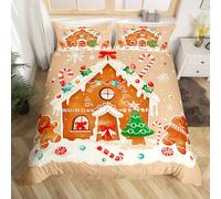 jejeloiu Merry Christmas Cute Gingerbread Bedding Set Queen Size Boys Girls
