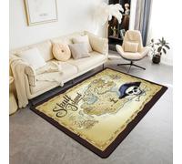 jejeloiu Nautical Area Rug 3x5 Ocean Themed Rugs for Living Room Bedroom Marine Pirate Summer Holiday Map Yellow Decorative Rug