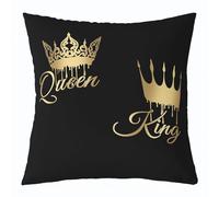 jejeloiu Queen and King Pillow Cases Cushion Covers Crown Pattern Throw Pillow Covers 18"x18" Soft Modern Decorative Throw Pillowcases Gold Grey Black Cushion Cases