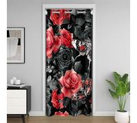 jejeloiu Rose Flower Door Curtain for Doorway Privacy 1 Panel, 34"x80" Gothic Skull Closet Cover Boys Girls Teens Death Moth Skeleton Bones Black and Red 30%-50% Darkening Blackout Curtain Room Decor