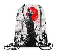jejeloiu Samurai Sports Drawstring Sackpack 13"x15.7", Japanese Style Drawstring Backpack Japanese Ukiyoe Drawstring Bags Sunset Waterproof Cinch Bag Gym String Bag