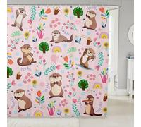 jejeloiu Sea Otters Shower Curtain for Bathroom Decor 72"x72" for Kids Teens Girls Woman Flower Leaves Plant Print Bath Curtain Cute Cartoon Pink Otter Bathroom Accessories Lovely Sealife Waterproof
