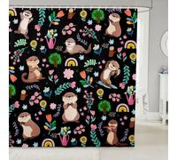 jejeloiu Sea Otters Shower Curtain for Bathroom Decor for Kids Boys Girls 72"x72" Flower Leaves Plant Print Bath Curtain Cute Animals Bathroom Accessories Lovely Sealife Waterproof Cute Cartoon Otter
