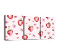 jejeloiu Strawberry Canvas Wall Art for Living Room Bedroom Kawaii Painting Decor Cute Kids Boys Girls Picture Artwork Flower Posters Prints 12"x16"x 3Pcs
