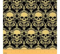 jejeloiu Sugar Skull Fabric by The Yard Boys Girls,1 Yard,Bohemia Boho Upholstery Fabric for Chairs,Gothic Skull for Home DIY Projects,Black Gold Damask Waterproof Indoor Outdoor Decor,Luxury Flower