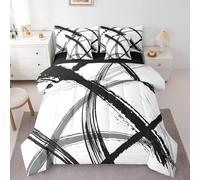 jejeloiu White Black Comforter Set King Size Geometric Geometry Bedding Set 7 Pieces Abstract Ink Art Complete Bed in A Bag with Comforter, Flat Sheet, Fitted Sheet and Pillowcases & Cushion Covers