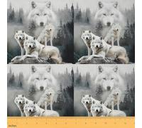 jejeloiu Wolf Upholstery Fabric for Chairs, Wolves Howling Fabric by The Yard, Animal Wolves Botanical Forest Decorative Fabric for Upholstery and Home DIY Projects, 1 Yard Green Grey