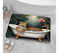 JEJOMEAG Leopard Cheetah Bath Mat Wildlife in Bathtub Funny Animals Powerful Big Cat Memory Foam Soft Doormat Kitchen Bathroom Mat/Rugs, 18x30 Inch