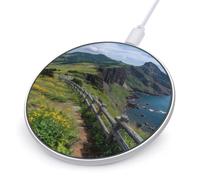 Jeju Island Seascape Fast Portable Charger 10W Compact | Round Phone Charging Station Pad for Travel Work
