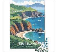 Jeju Island Travel Poster 1000-piece puzzle for adults | perfect indoor activity for a rainy day when the weather keeps the whole family at home all afternoon38x26cm