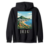 Jeju South Korea Coastal Island Vintage Travel Artwork Zip Hoodie