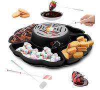 JEJUWE 2 in 1 Electric Smores Maker Fondue Pot Tabletop Indoor Smores kit with 4 Roasting Forks and 4 Detachable Trays 1 Flameless Temperature-controlled Heater Housewarming Christmas