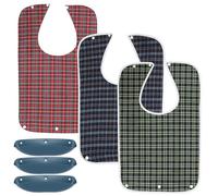 JEJUWE 3pcs Adult Bibs for Elderly Washable Dining Bib Reusable Clothing Protectors With Crumb Catcher For Elderly Patient Bedridden Convalescent Disabled Unisex Lattice Pattern