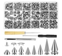 JEJUWE 455Pcs Punk Spikes and Studs Kit Zinc Alloy Silver Cone Spike and Stud Rivet Kit 8 Size Metal Leather Tree Spike Assortment Kits Clothing Stud Décor Kits for Clothing Jacket Shoes Wallet