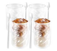 JEJUWE 4Pcs Double Walled Coffee Mugs 320ml Clear Latte Macchiato Glasses with Spoons Iced Coffee Glasses for Hot Cold Beverages Milk