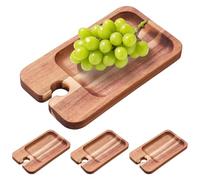 JEJUWE 4Pcs Wood Appetizer Plates with Wine Glass Holder Easy to Clean Compact Wine Appetizer Plates Versatile Sturdy Wood Mini Charcuterie Boards for Wines Party Housewarming Party