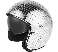 JEJUWE Disco Ball Helmet with Retractable Visor Mirror Ball Helmet Disco Glitter Ball Helmets Party Decoration for Women Men DJ Club Stage Bar Party Wedding Dance Silver 9.84inch x 9.84inch