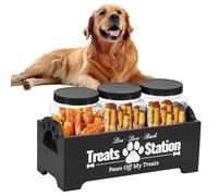 JEJUWE Dog Treat Container Set with 3 Airtight Jars - Wooden Pet Food Storage Box, Dog Biscuit Tin Organiser for Kitchen Counter, Treat Jar for Dogs Cats Snacks (Black)