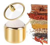 JEJUWE Gold Surgar Bowl with Lid and Spoon 10oz 304 Stainless Steel Salt Bowl Rustproof Mental Surgar Contaniner Dishwasher Safe Tea Coffe Spice Jar Storage for Home Kitchen Hotel Cafes(golden)