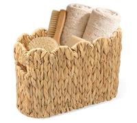 JEJUWE Hand Woven Magazine Holder Narrow Rectangular Magazine Basket Floor Organiser for Home Office Coffee Light Yellow