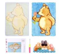 JEJUWE Latch Hook Rug Kit for Adults Beginners - 3D DIY Rug Making Kit with Pre-Printed Canvas, Crochet Hook and Acrylic Yarn, Craft Kits for Home Decoration Present (52x38cm, Sky Blue)