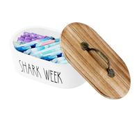 JEJUWE Oval Wood Tampon Holder With Lid and Handle Vintage Large Capacity Pad Organizer Container Reusable Dust Proof Tampon Storage Bin for Bathroom Toilet(white,1)