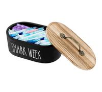 JEJUWE Oval Wood Tampon Holder With Lid and Handle Vintage Large Capacity Pad Organizer Container Reusable Dust Proof Tampon Storage Bin for Bathroom Toilet(black,1)