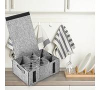 JEJUWE Plate and Cup Storage Plate Storage Container with Side Sturdy Handles Enduring Cup Organizer Box Portable Plate and Cup Storage for Motorhome Caravan !(Light grey)