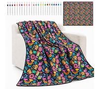 JEJUWE Reusable Coloring Blanket with 24 Watercolor Pens Washable Fabric Coloring Blanket Large Art Mat for Kid Adult Present(Cats and dogs)