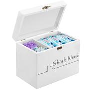 JEJUWE Tampon Holder for Bathroom with Lid Fashionable Wood Feminine Product Organizer Girl Stuff Box with Compartments Solid Tampon Holder for Women (White)