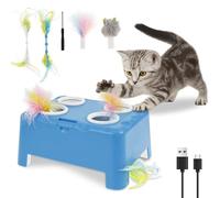 JEJUWE Whack A Mole Cat Toy USB Rechargeable Kitten Toys Interactive Electric Moving Feathers Toy 3 Mode Cat Teaser with 6 Accessories for Dog Kitten Lovers Present Indoor