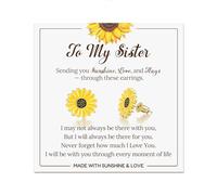 Jeka Sunflower Gifts for Sister, You Are My Sunshine, Hypoallergenic Sunflower Stud Earrings Graduation Wedding Day Christmas Birthday Gifts for Her Big & Little Sister, Stainless Steel, No Gemstone