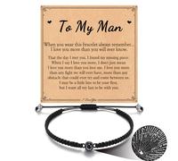 Jeka Unique Gifts for Men Black Bracelet Gifts for Boyfriend Husband Fiancé Dad Son Christmas Birthday Valentines Day Anniversary Bracelet Gift for Him, AVERAGE, string, no gemstone