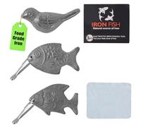 Jekasy 3Pcs Iron Fish with Hooks & Dry Cloth,Natural Iron Deficiency Supplement for Cooking,Reusable Anemia Relief for Vegans,Athletes,Pregnant Women, 5+ Years Use and Health Gift