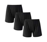 JEKE-DG Men High Waist Loose Boxers Relaxed Fit Stretch Boxer Brief Soft Lounge Underwear With Button Fly, Black-3pc, XXL