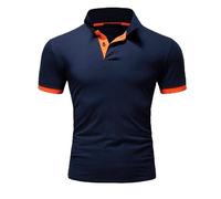 JEKE-DG Men's Fashion Casual Basic Polo Shirt Loose Color Matching Lapel Shirt Short Sleeve Soft Polo T-Shirts, Navy Blue Orange, Medium