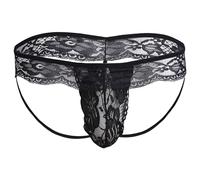 JEKE-DG Men's Flower Lace Underwear See Through Jockstrap Thong Pouch Hollow Briefs G-String Lingerie, Black 1-pc, XXL