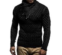JEKE-DG Men's Knitted Turtleneck Sweater Long Sleeve Slim Fit Shawl Collar Pullover Basic Button Sweatshirt Blouse, Black, X-Large