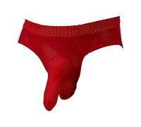 JEKE-DG Mens Mesh Holes Elephant Nose Briefs Pouch Translucent Underwear Breathable U Bulge Low Waist Underpants, Red-1pc, L