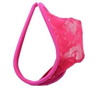 JEKE-DG Men's Sissy Lace C-String Micro Thong Breathable Pouch Bikini Briefs Sexy See Through Jockstrap Underwear, Rose Red, One Size