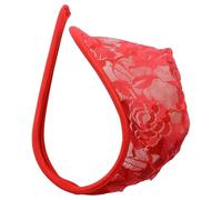 JEKE-DG Men's Sissy Lace C-String Micro Thong Breathable Pouch Bikini Briefs Sexy See Through Jockstrap Underwear, Red, One Size