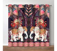 Jekeno Boho Curtains, Indian Bohemian Hippie Art Theme Window Drapes with Mandala Flower Elephant Peacock Print Pattern Room Decor Curtains for Bedroom Living Room, 42" x 54"