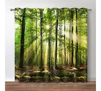 Jekeno Forest Blackout Curtains - Green Tree in Bright Sunshine Grommet Window Drapes Pathway in The Mountains Jungle Nature Scenery Print Decor Home Bedroom Living Room 2 Panel Set,42"x54"